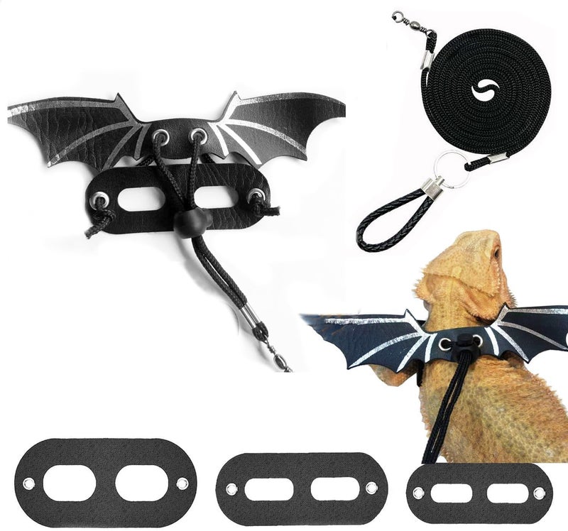 WeimoMonkey Bearded Dragon Leash and Lizard Harness Adjustable (S,M,L,3 Size) Leather Wing Lizard Iguanas Leash Geckos Reptile for Amphibians Small Pet Animals Silver - Image 1